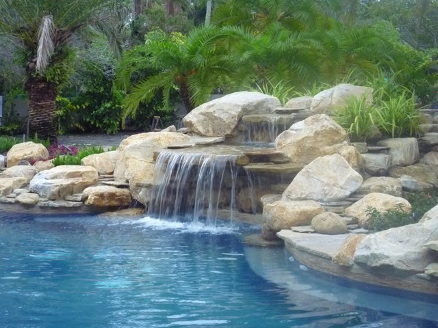 Pool Waterfall and rock garden in South Florida - Contemporary - Pool ...