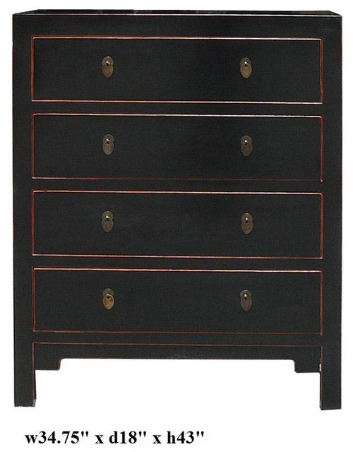 Chinese Oriental Black Lacquer 4 Drawers Dresser